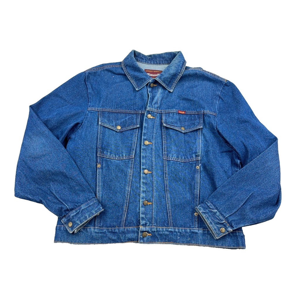 Vintage Rustler Denim Jacket Men Large Blue Jean Trucker 90s Faded Dark Wash